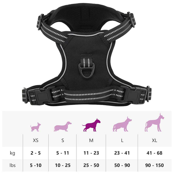 Reflektierendes Hundegeschirr Schwarz Größe M