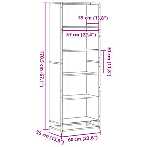 vidaXL Bookshelf Brown Oak Look 60x35x170.5 cm Engineered Wood