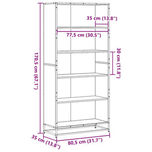 vidaXL Sonoma Grey Bookcase 80.5x35x170.5 cm Engineered Wood