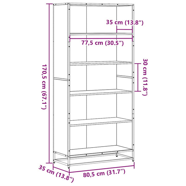 vidaXL Sonoma Grey Bookcase 80.5x35x170.5 cm Engineered Wood