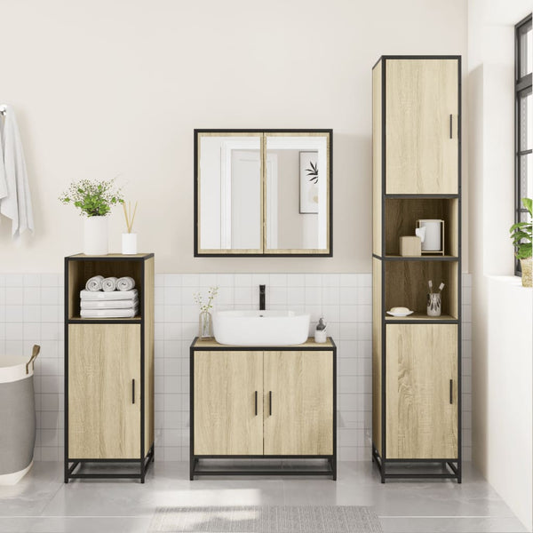 vidaXL Bathroom Cabinet Oak Look 35x37.5x188.5 cm Engineered Wood Metal