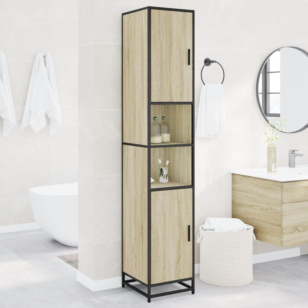 vidaXL Bathroom Cabinet Oak Look 35x37.5x188.5 cm Engineered Wood Metal