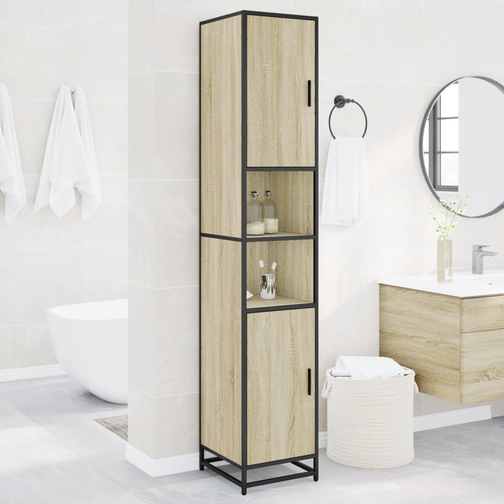 vidaXL Bathroom Cabinet Oak Look 35x37.5x188.5 cm Engineered Wood Metal
