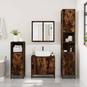 vidaXL Bathroom Cabinet Smoked Oak 35x37.5x188.5 cm Engineered Wood Metal