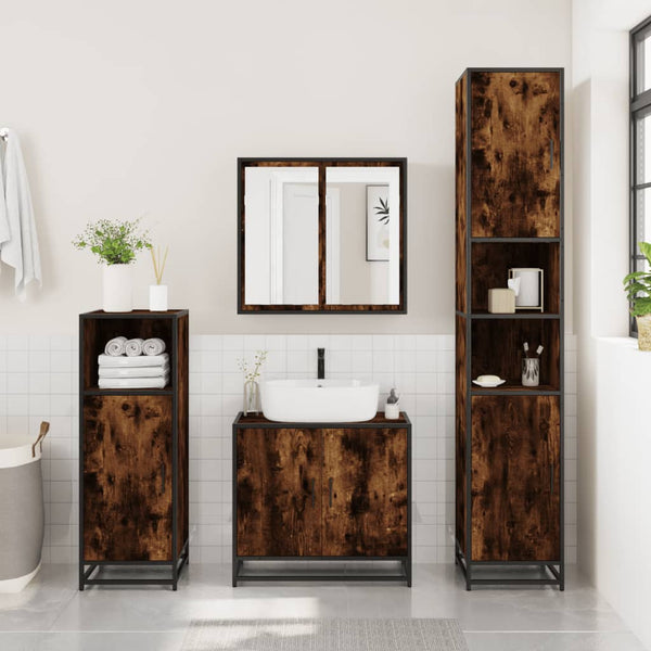 vidaXL Bathroom Cabinet Smoked Oak 35x37.5x188.5 cm Engineered Wood Metal