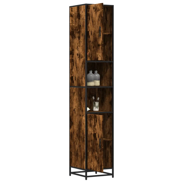 vidaXL Bathroom Cabinet Smoked Oak 35x37.5x188.5 cm Engineered Wood Metal