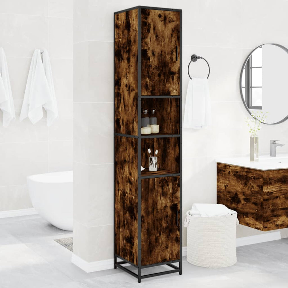 vidaXL Bathroom Cabinet Smoked Oak 35x37.5x188.5 cm Engineered Wood Metal