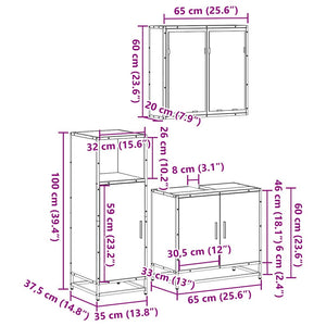vidaXL 3-Piece Bathroom Furniture Set Sonoma Oak Engineered Wood