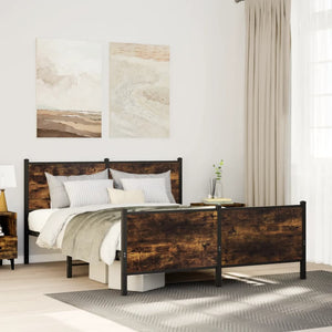 vidaXL Metal Bed Frame without Mattress Smoked Oak 140x190 cm