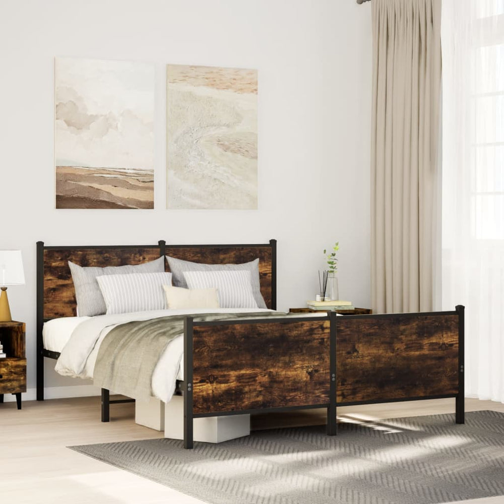 vidaXL Metal Bed Frame without Mattress Smoked Oak 140x200 cm