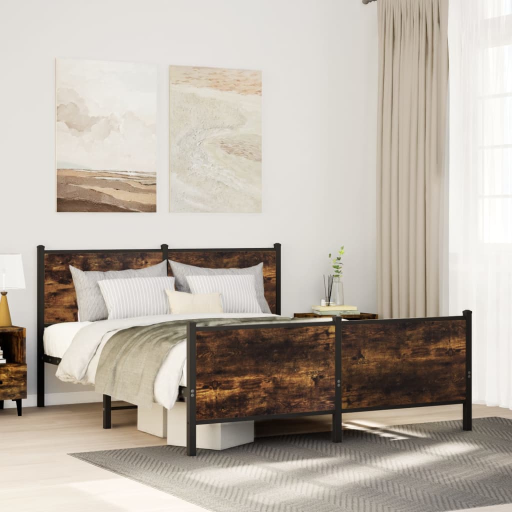 vidaXL Metal Bed Frame without Mattress Smoked Oak 140x200 cm
