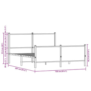 vidaXL Metal Bed Frame without Mattress Smoked Oak 150x200 cm