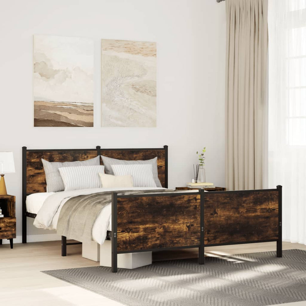 vidaXL Metal Bed Frame without Mattress Smoked Oak 150x200 cm