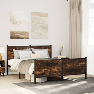 vidaXL Metal Bed Frame without Mattress Smoked Oak 150x200 cm