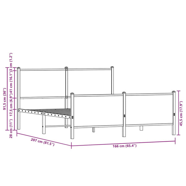 vidaXL Metal Bed Frame without Mattress Smoked Oak 160x200 cm
