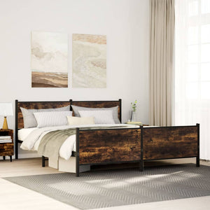 vidaXL Metal Bed Frame without Mattress Smoked Oak 183x213 cm