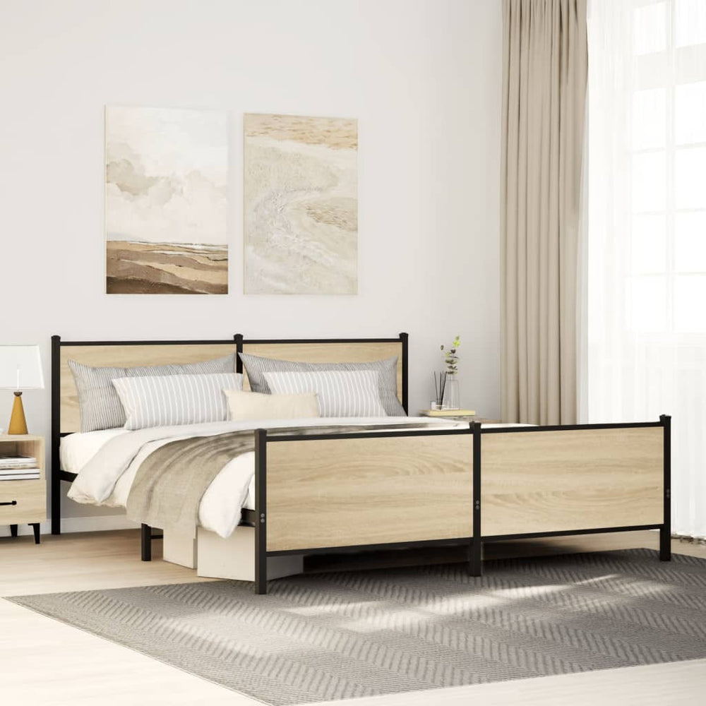 vidaXL Metal Bed Frame without Mattress Sonoma Oak 180x200 cm