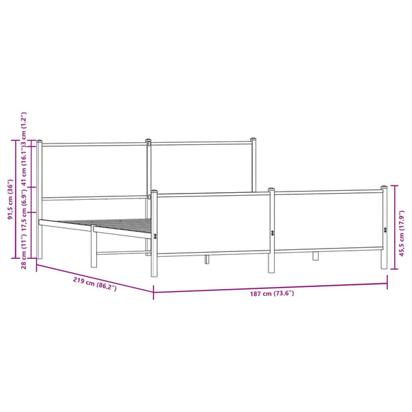 vidaXL Metal Bed Frame without Mattress Sonoma Oak 183x213 cm