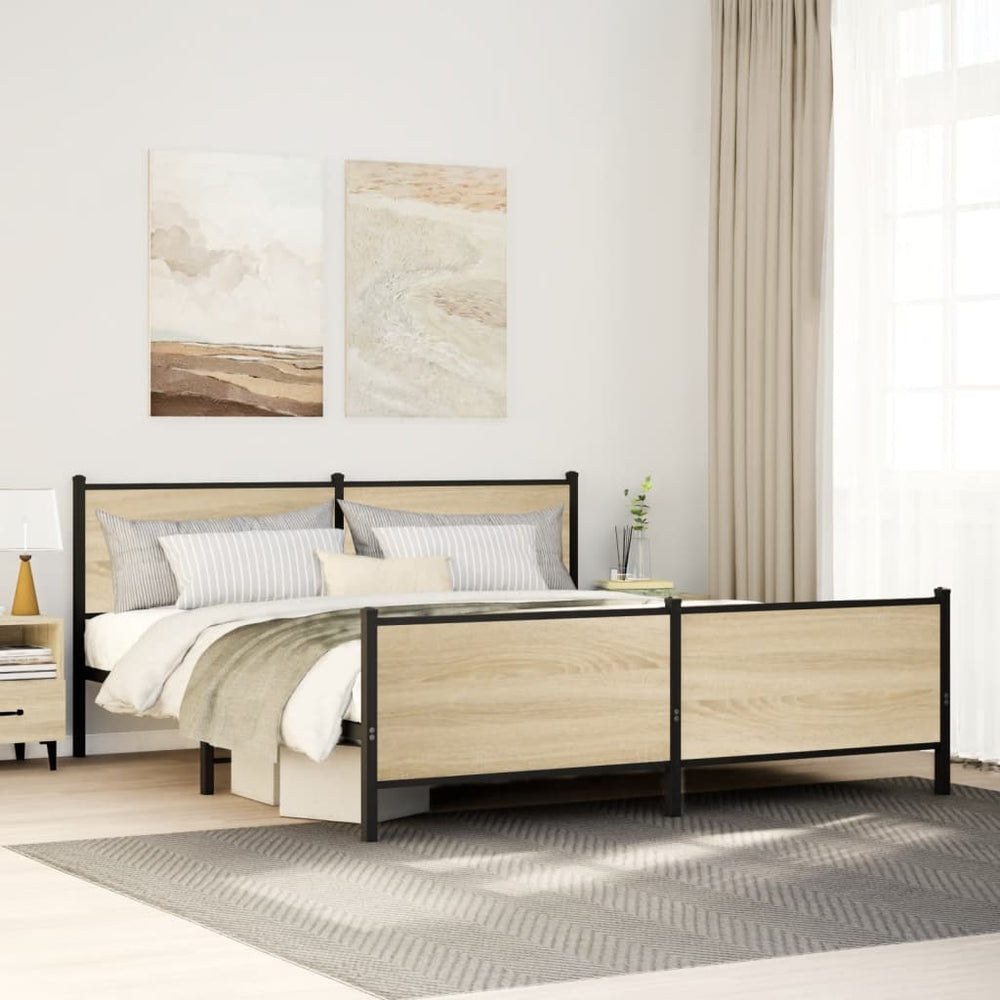 vidaXL Metal Bed Frame without Mattress Sonoma Oak 183x213 cm