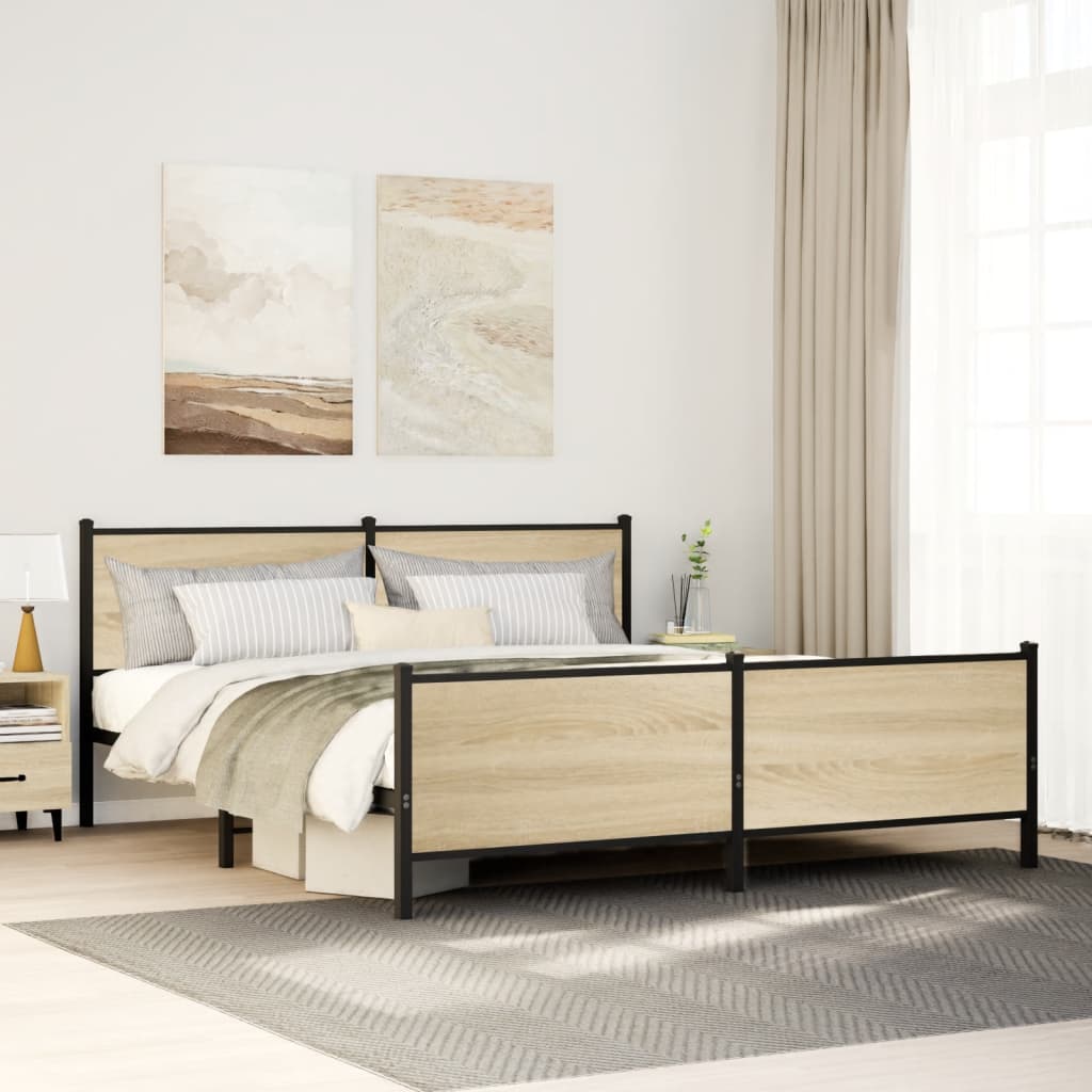 vidaXL Metal Bed Frame without Mattress Sonoma Oak 183x213 cm