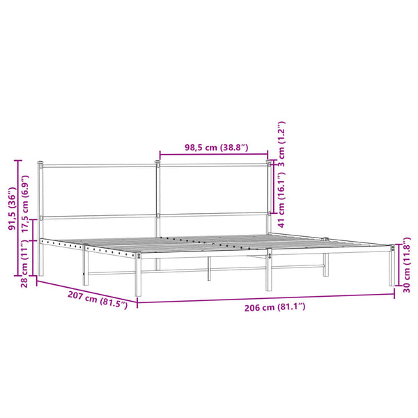 vidaXL Metal Bed Frame without Mattress Brown Oak-Look 200x200 cm