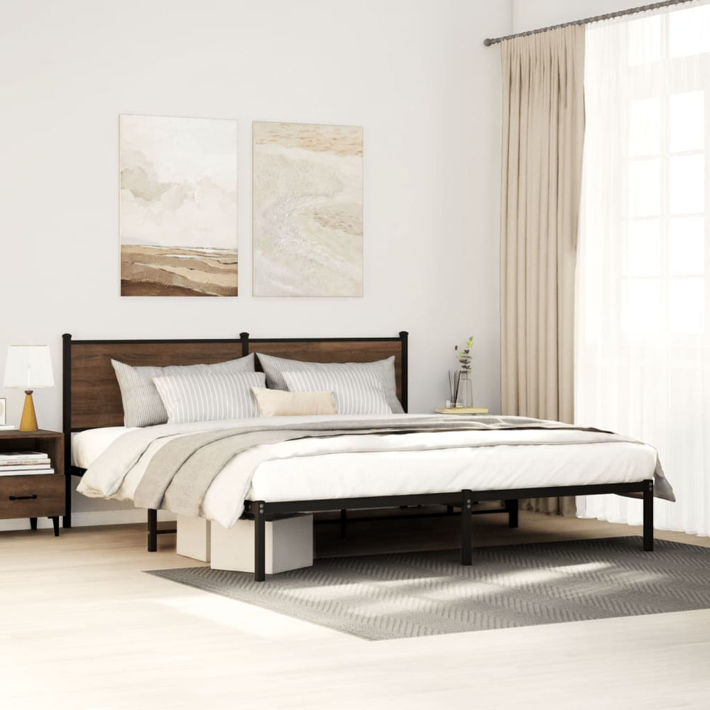 vidaXL Metal Bed Frame without Mattress Brown Oak-Look 200x200 cm