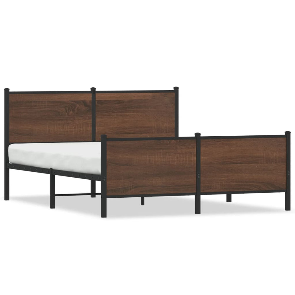 vidaXL Metal Bed Frame without Mattress Brown Oak-Look 140x190 cm