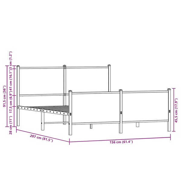 vidaXL Metal Bed Frame without Mattress Brown Oak-Look 150x200 cm