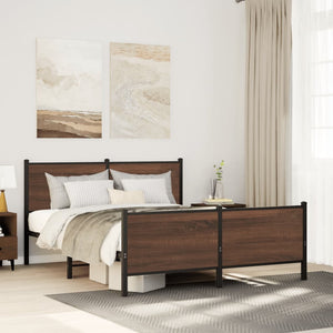 vidaXL Metal Bed Frame without Mattress Brown Oak-Look 150x200 cm