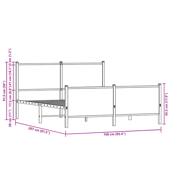 vidaXL Metal Bed Frame without Mattress Brown Oak-Look 160x200 cm