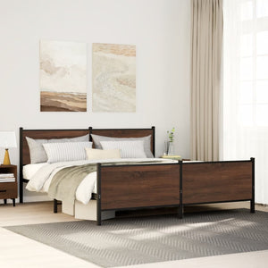 vidaXL Metal Bed Frame without Mattress Brown Oak-Look 180x200 cm