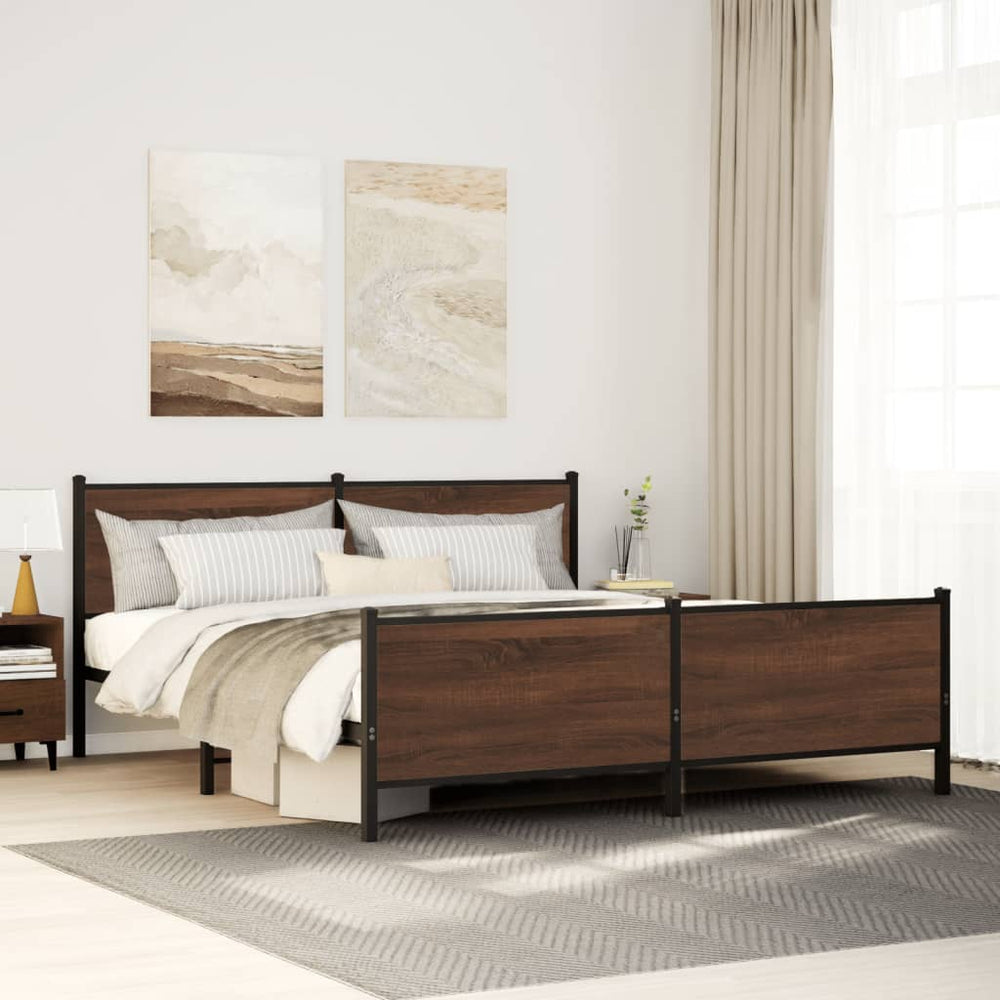 vidaXL Metal Bed Frame No Mattress Brown Oak Look 183x213 cm