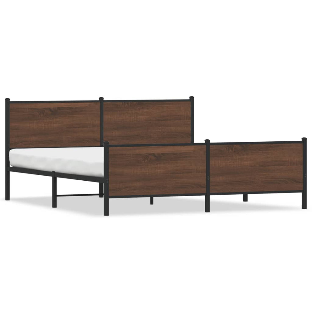 vidaXL Metal Bed Frame without Mattress Brown Oak-Look 193x203 cm