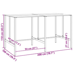 vidaXL Bar Table Black 200x100x110 cm Powder-Coated Steel