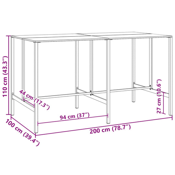 vidaXL Bar Table Black 200x100x110 cm Powder-Coated Steel