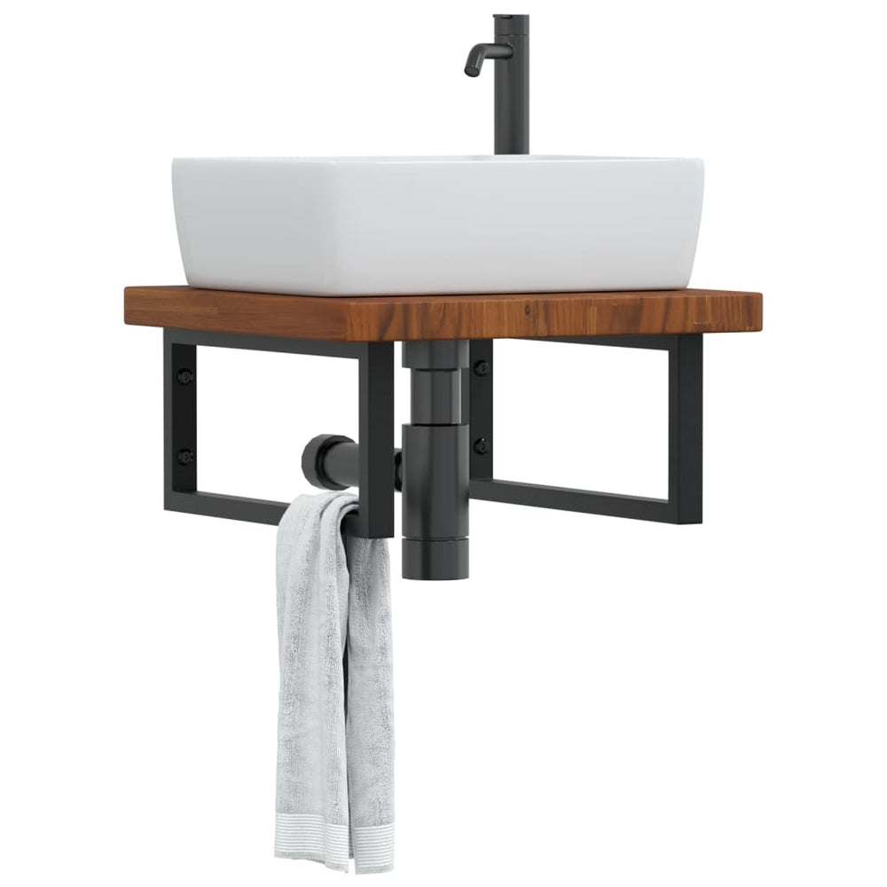 vidaXL Sink Countertop with Bracket Steel and Solid Oak Wood