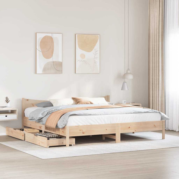 vidaXL Solid Wood Bed with Drawers 200x200 cm Pine