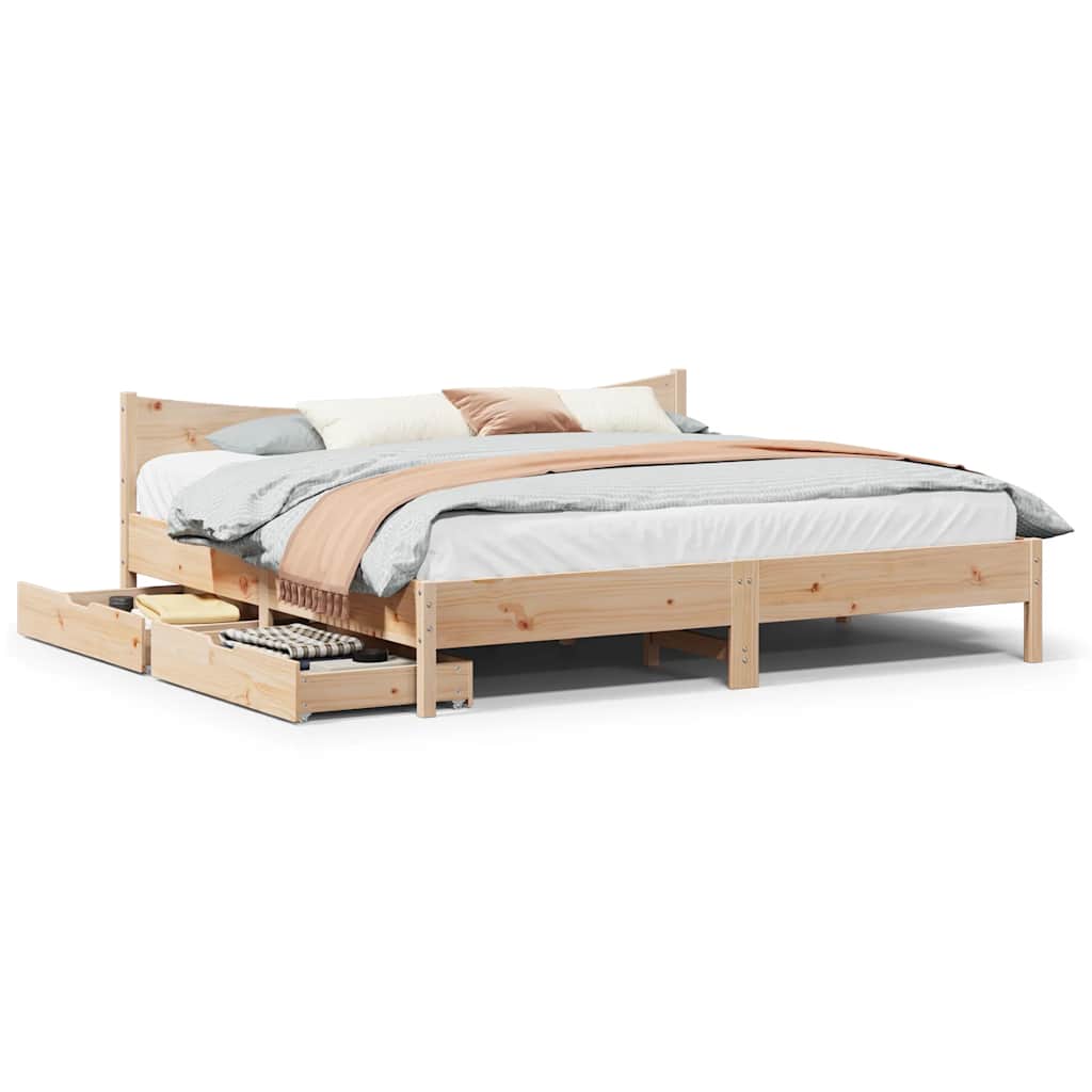 vidaXL Solid Wood Bed with Drawers 200x200 cm Pine