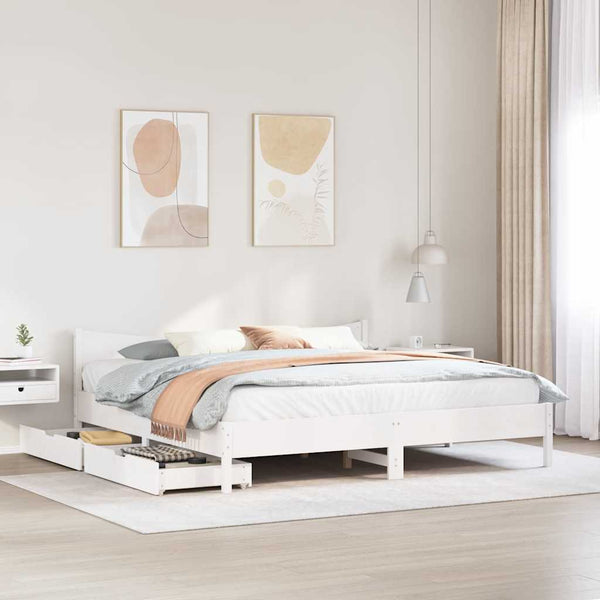 vidaXL Solid Wood Bed with Drawers White 200x200 cm Pine