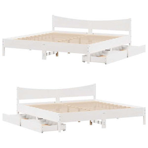 vidaXL Solid Wood Bed with Drawers White 200x200 cm Pine