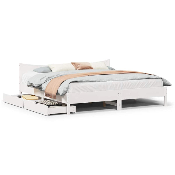 vidaXL Solid Wood Bed with Drawers White 200x200 cm Pine