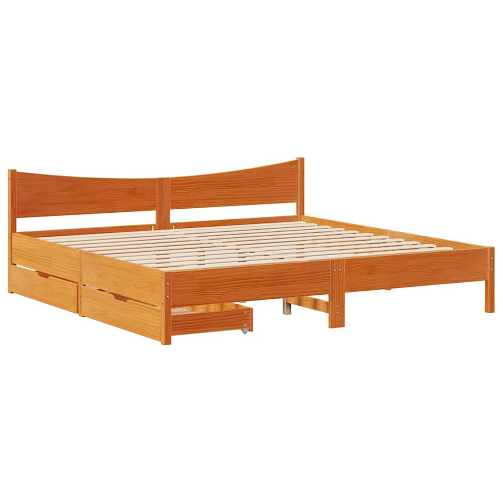 vidaXL Solid Wood Bed with Drawers Waxed Brown 200x200 cm Pine