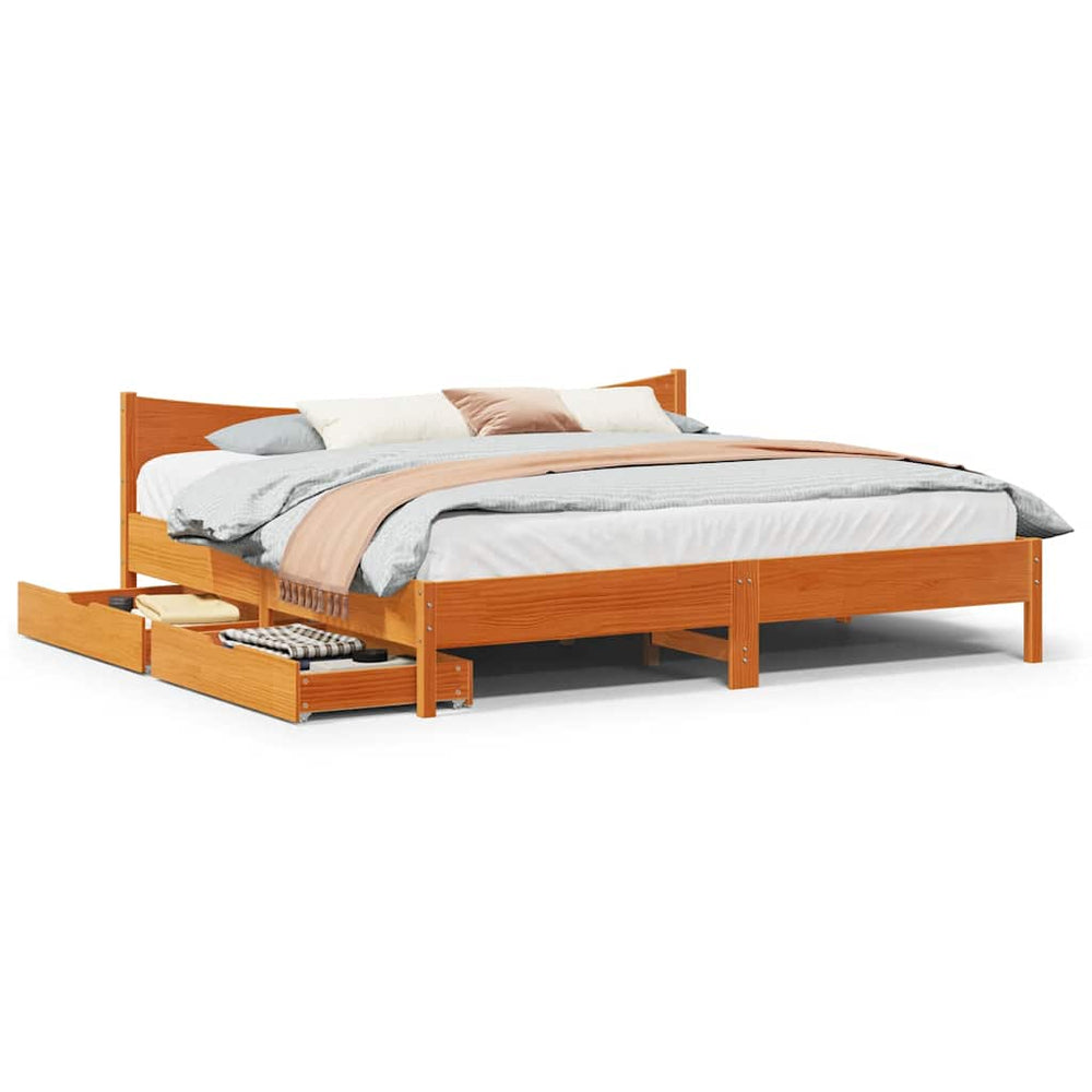 vidaXL Solid Wood Bed with Drawers Waxed Brown 200x200 cm Pine