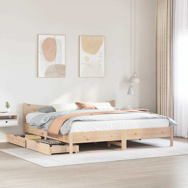vidaXL Solid Wood Bed with Drawers 180x200 cm Pine