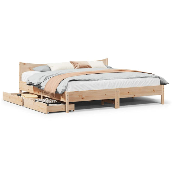 vidaXL Solid Wood Bed with Drawers 180x200 cm Pine