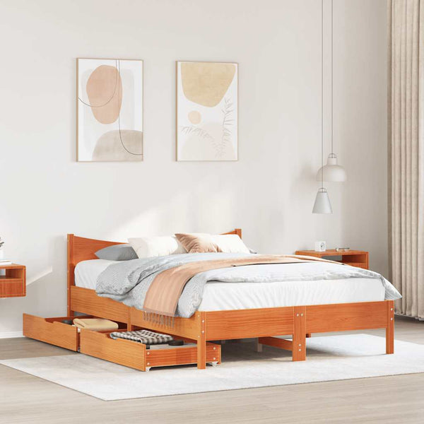 vidaXL Solid Wood Bed with Drawers Waxed Brown 160x200 cm Pine