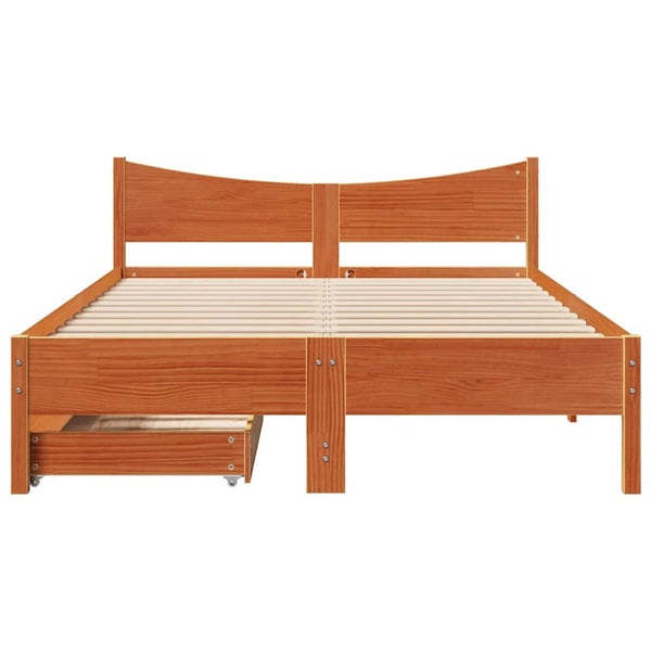 vidaXL Solid Wood Bed with Drawers Waxed Brown 160x200 cm Pine
