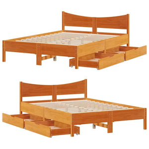 vidaXL Solid Wood Bed with Drawers Waxed Brown 160x200 cm Pine