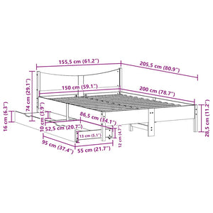 vidaXL Solid Wood Bed with Drawers 150x200 cm Pine