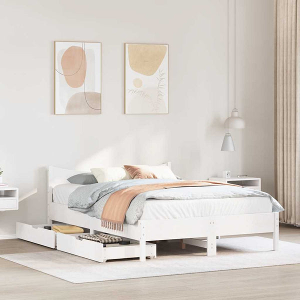 vidaXL Solid Wood Bed with Drawers White 150x200 cm Pine